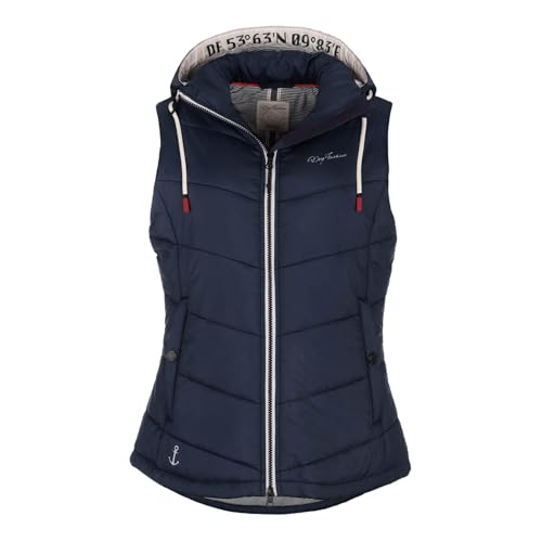 Dry Fashion Damen Steppweste Rügen mit abnehmbarer Kapuze - Leichte Weste mit taillierten Schnitt in Navy Größe 42
