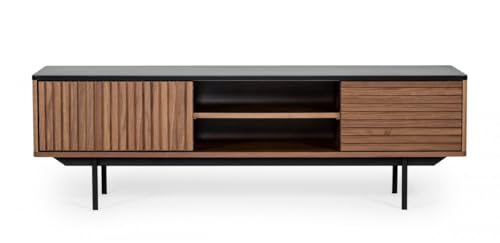 HomeRoots 473295 63 in. Walnut & Gray Wood Open & Enclosed Storage TV Stand