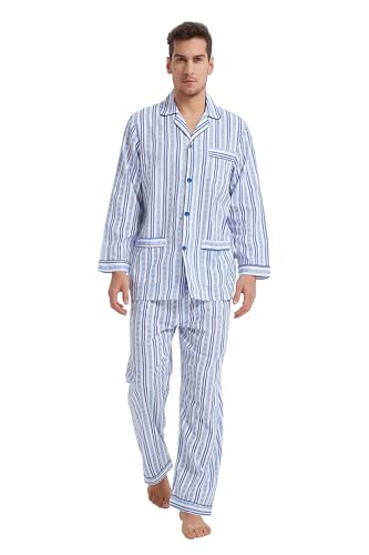 Image of GLOBAL Mens Pajamas Set, 100% Cotton Woven Drawstring Sleepwear Set with Top and Pants /Bottoms
