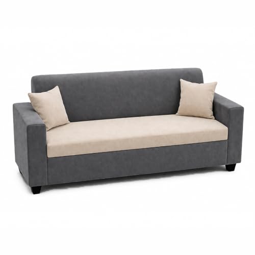 Image of FURNY QualityWood 3 Seater + 1 Seater + 1 Seater Fabric Sofa Set (Cream-Dark Grey) with Velvet Finish | Durable Comfort | Ideal for Living Room