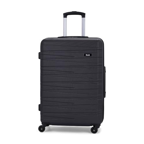 Rock Seattle Medium Hard Shell Suitcase in Black - Refined Lines, Angular Patterns & Lightweight Design - Telescopic Handle & Impact-Resistant Material - 67x47x26cm 62L Capacity