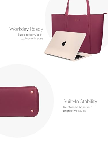 Image of Camille Tote Bag for Women with 3 Compartments & 14 inch Laptop Space, Minimalist Structured Shoulder Handbag with Magnetic Snap & Zipper Closure |