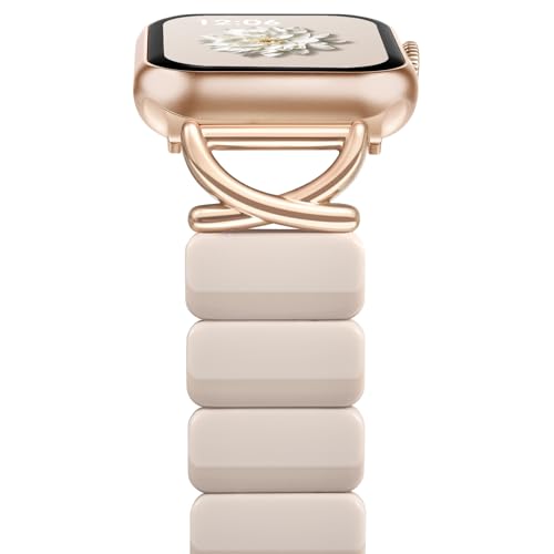 Image of V.R.HOPE Stretchy Resin Apple Watch Band for Series Ultra /10 /9 /8 /7 /SE 38mm 40mm 41mm 42mm Fashion Cute, Lightweight & Flexible, Rectangle Design with iWatch Series 6 /5 /4 /3 /2 /1(Fluorescent White-S)