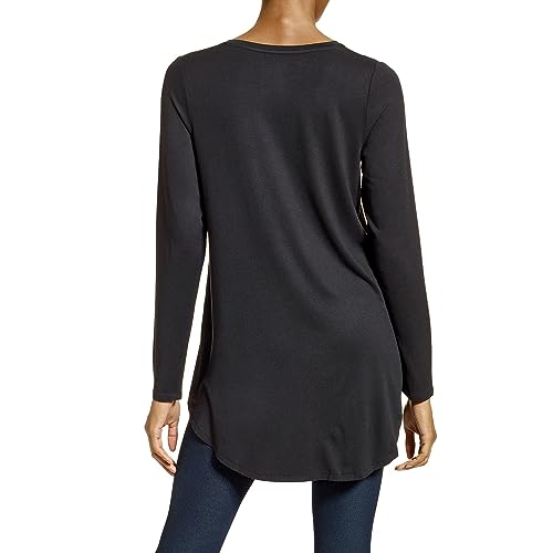 HUE Women's Basic Long Sleeve T-Shirt V-Neck Loose Tunic Top with Hi-Low Hem2