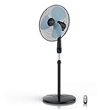 Con el ángulo de inclinación de la cabeza del rotor, que se puede ajustar en 30 °, y el soporte ajustable en altura, puede adaptar todos los ajustes individualmente a la situación de vivienda y de instalación. Puede regular cómodamente la fuerza del caudal de aire por control remoto o con el sensor en el dispositivo en 3 etapas. Se puede configurar un temporizador de apagado en el rango de 0 a 9 horas (en pasos de 1 hora).