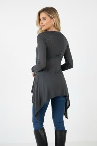 Image of ToBeInStyle Womens Open Front Long Sleeve Lightweight Asymmetrical Draped Cardigan with Side Pockets