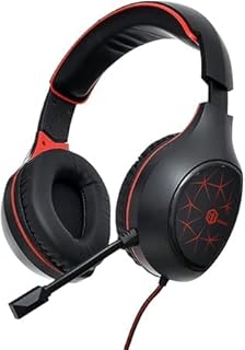 سماعة رأس سلكية على الأذن ستيريو للألعاب مع ميكروفون مرن ومنفذ USB للكمبيوتر GM-2100، أسود وأحمر