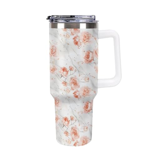 Taza de viaje de mármol blanco de 40 oz para mantener tu café perfecto en el coche y la oficina.