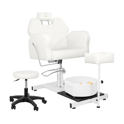 LUXMARS Pedicure Chair with Bubble Massage Foot Bath, for Nail Tech and Foot Bath, Pedicure Chair No Plumbing, 360 ° Rotation, Height Adjustable Pedicure Unit Station - White