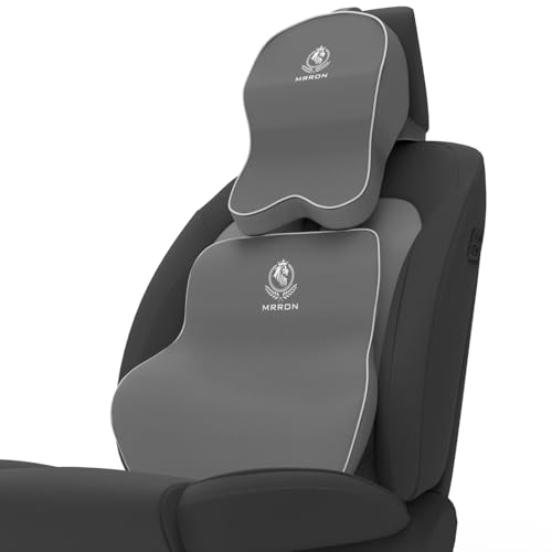 Image of MRRON Orthopedic Memory Foam Lumbar Backrest & Neck Rest Cushion for Car Seat - Ergonomic Car Back & Neck Support Pillow Combo - Pain Relief for Long Drives, Sciatica, Posture (Grey, Long Back)
