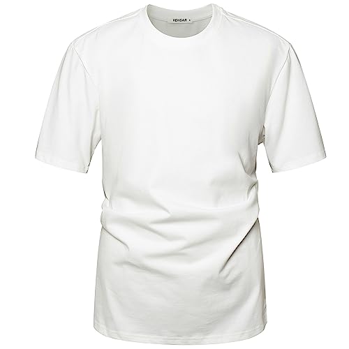 VEIISAR Men's Heavy Weight Crew Neck T-Shirt Mens Premium Cotton Tee - Pre Shrunk (T2 White XL)
