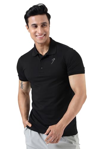 Image of FUAARK Men Slim Fit Pique Aura Polo Tshirt with Short Sleeves & Reflective Chest Logo -