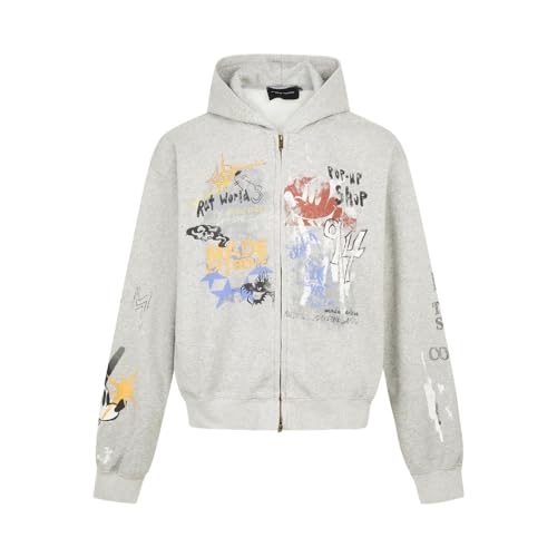 Y2K men's and women's retro graffiti printed hooded sweatshirts, loose casual jackets for couples3