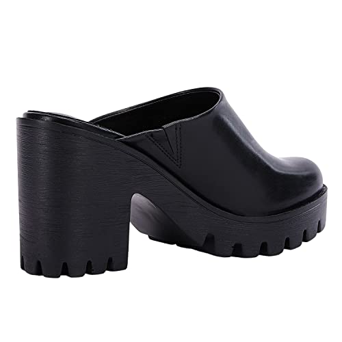 Lpcbdee Women's Platform Chunky Heel Mules Retro Clogs Closed Round Toe Slip On Sandals Black #TOP5