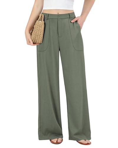JEKAOYI Womens Wide Leg Linen Cotton Pants Summer Casual Stretchy