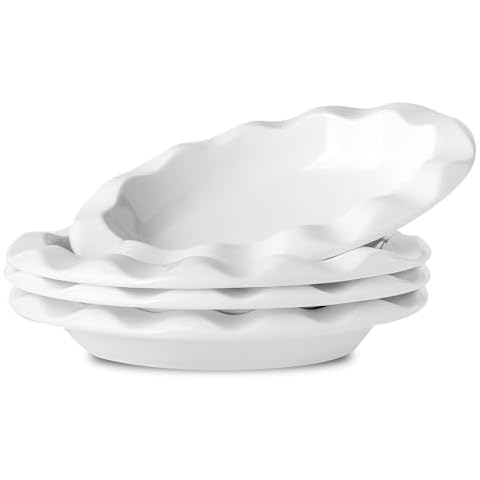 XINLTC Ceramic Pie Pans for Baking, 8 inch Pie Plates, Pot Pie Baking Dishes with Ruffled Edge, 9.8oz Pie Dishes for Apple Pie, Quiche, Chicken Pot Pie, Tart, Set of 4, White Cover