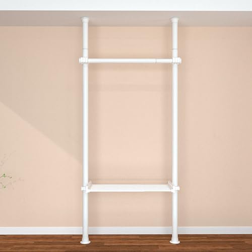 Xalteafe Perchero Telescópico Ajustable,Perchero de Suelo telescópico,Vestidores Armarios Abiertos con Barras y Cestas,Altura Regulable de 110 a 310 cm,para Dormitorio,vestidor,Oficina