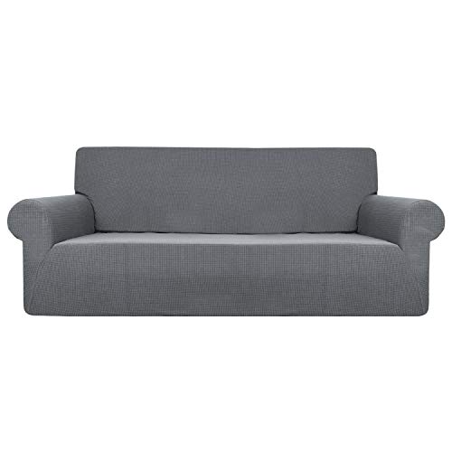 Stretch Water Repellent Sofa Cover – One Piece Sofa Slipcover Furniture Protector Super Soft Fabric Couch Cover for Pets and Dogs, Removable and Washable (Light Gray, Sofa: 91’’-110’’)