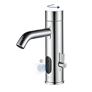 Manual and Automatic Faucet, Touchless Bathroom Faucet with One Temperature Control Rod, Chrome, TS-5303C