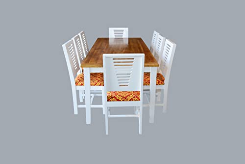 Image of Designer White and Natural Finish Solid Sheesham Wood 8 Seater Dining Table Set for Living Room and Home (Mango Wood, 8 Seater, White and Natural Finish) (Design-1)