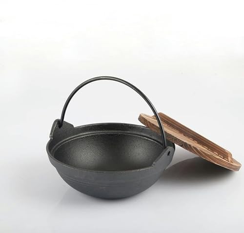 Olla Sukiyaki Estilo Japonés De Hierro Fundido para Shabu Hot Pot Sartén Antiadherente Sukiyaki Tetsu Nabe con Tapa De Madera, Utensilios De Cocina para Cocinas De Inducción De Gas (26CM)