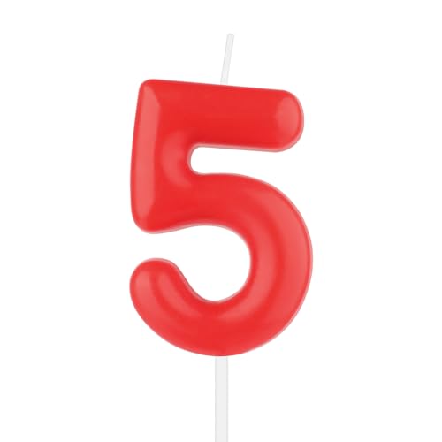 iNINGER Red Number 5 Candles,5th Birthday Number Candles,PPearl Red Candle Cake Topper Decorations for Birthday Party Weddings Anniversary Supplies
