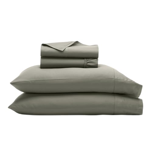 Image of BOLL & BRANCH Signature Hemmed Sheet Set - Twin XL, Juniper - Luxury 100% Organic Cotton - Includes 1 Flat, 1 Fitted, 2 Pillowcases - Buttery Soft
