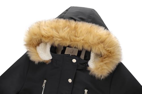 MODFUL Women's Fleece Down Parka Jacket Detachable Hood Warm Sherpa Winter Coat Outerwear (Black, XL) - Image 3