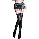 KANYULOVE Damen Strapsstrümpfe Öl Glänzende Hohe Taille Sexy Strapsstrümpfe Glänzende Halterlose Strümpfe Spitzen-Einteiler