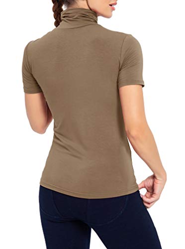 Image of AUHEGN Women's Long Sleeve Short Sleeve Lightweight Turtleneck Top Slim Fit Pullover T-Shirt (S-XXL)