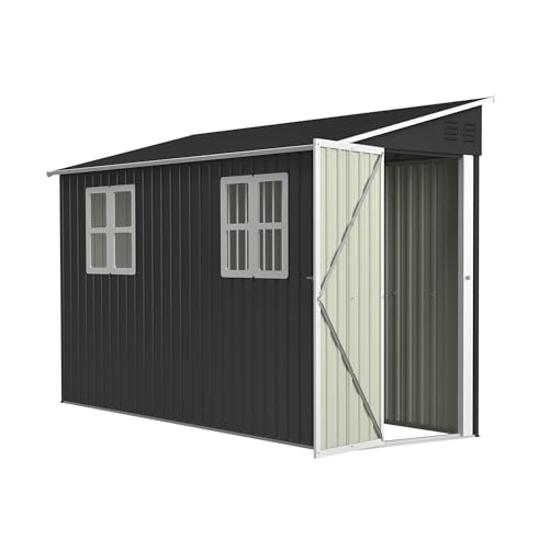 Gerätehaus Metall 280x110x155 cm – Wetterfeste Fahrradgarage & Geräteschuppen mit Pultdach, Fenster, Abschließbarer Tür und Belüftung – Werkzeugschuppen für Garten, Anthrazit Gerätehaus Metall 280x110x155 cm – Wetterfeste Fahrradgarage & Geräteschuppen mit Pultdach, Fenster, Abschließbarer Tür und Belüftung – Werkzeugschuppen für Garten, Anthrazit