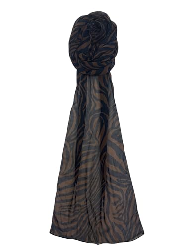 Women's Chiffon Animal Print Skinny Scarf – Lightweight Zebra Pattern Neck Scarf for Office & Casual Wear – Brown Black Fashion Accessory4