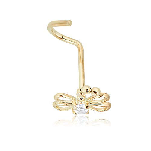 Image of AVORA 14K Gold Dragonfly Butterfly Simulated Diamond CZ Curved Twisted Screw Nose Ring (20 Gauge)