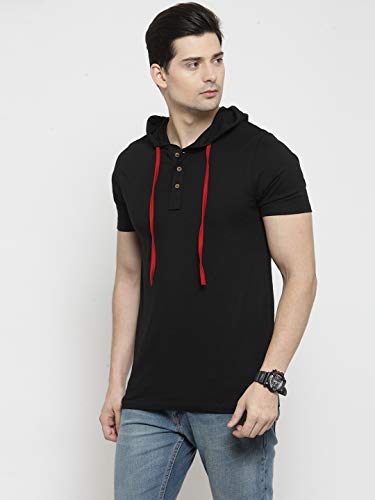 Image of Kalt Men's Half Sleeves Cotton Blend Hoodie (Black)