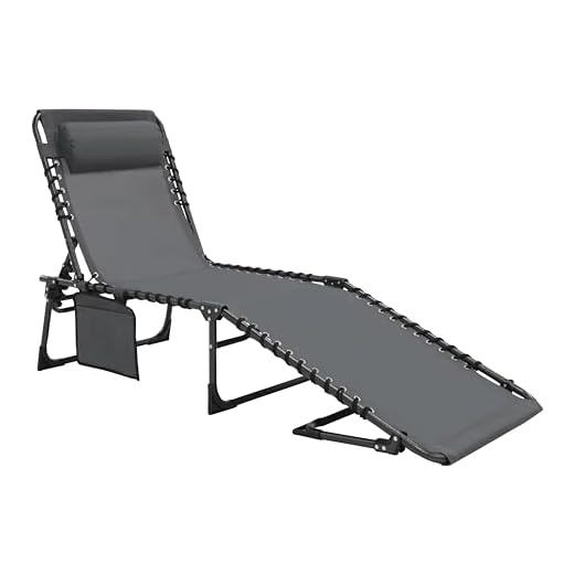 MUPATER 4-Fold Patio Chaise Lounge Chair for Outdoor with Detachable Pocket and Pillow, Portable Sun Lounger Recliner for Beach, Camping and Pool, Grey