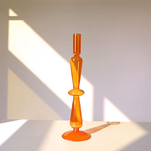 Orange Glass Candlestick Holders Taper Candle Holders Clear Glass Candle Holders for Wedding, Festival, Party
