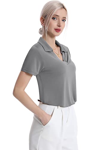 Femdouce Women's Polo Shirts V-Neck Short Sleeve Moisture Wicking Collared Shirts for Women Golf Polo Shirt for Work 1-3 Pack3