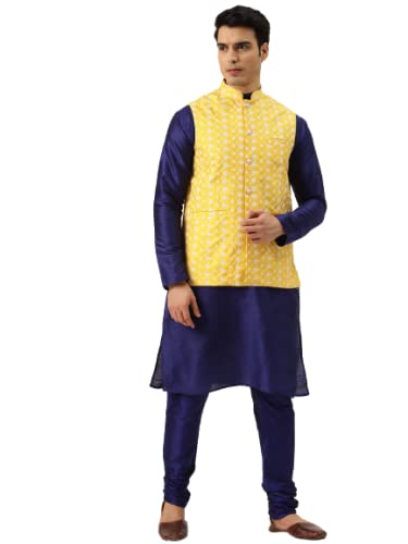 Image of SOJANYA (Since 1958, Men's Silk Blend Grey Kurta Pyjama & Silk Blend Jacket Combo