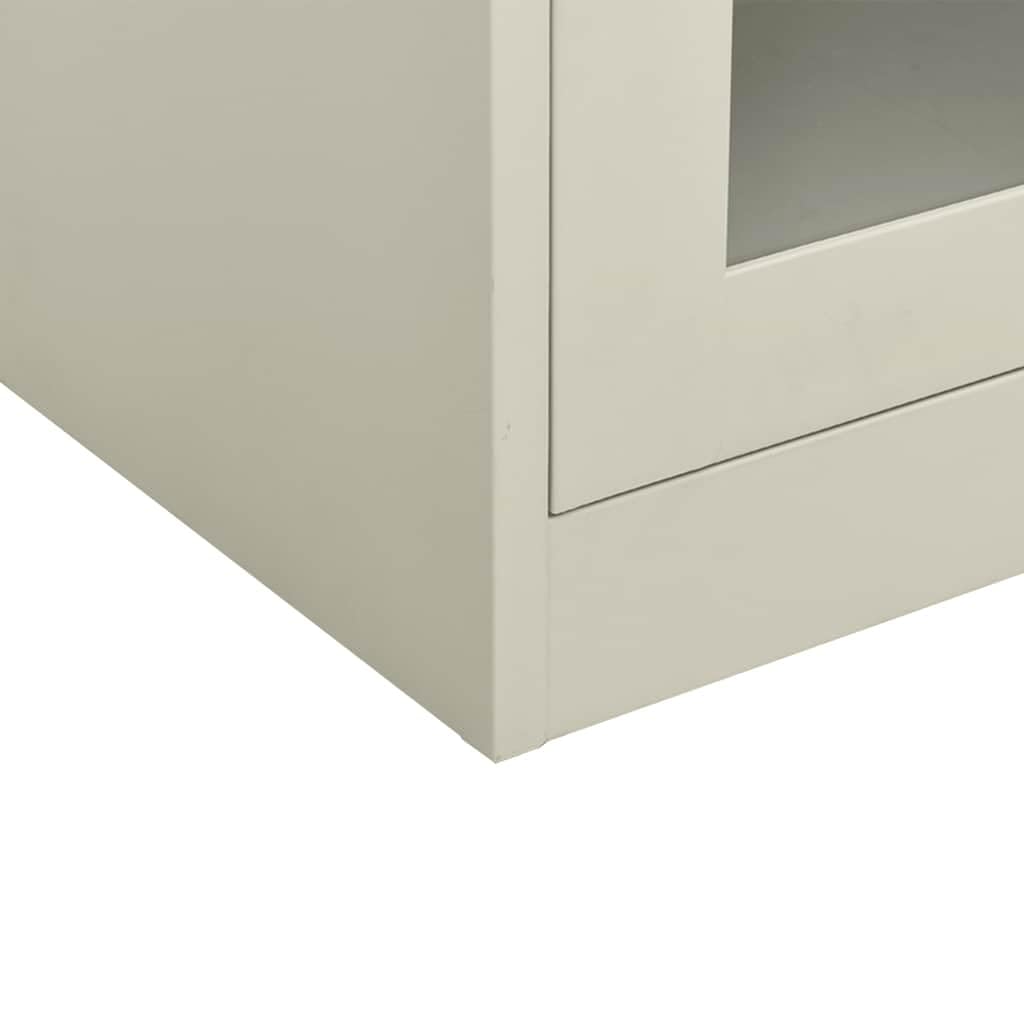 Aktenschrank Metall mit Glastüren 90x40x90 cm Hellgrau, Büroschrank abschließbar mit Schloss und 2 verstellbaren Einlegeböden, Stahlschrank für Dokumente und Ordner