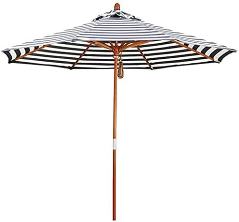 ACXZ 9ft/270cm Large Beach Umbrella Outdoor Parasol Black and White Striped, Round Wooden Foldable Garden Umbrella, for Lawn/Pool Side, 8 Ribs (Without Base)