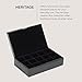 Wolf Heritage 15-Piece Cufflink Box, Black - 15 Compartments - Faux Leather Exterior + Ultra-Suede Lining