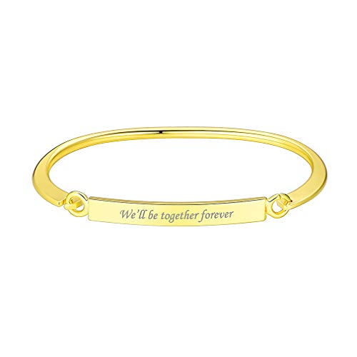 Image of Custom4U Engraved Name Jewellery for Women Minimalist Encouragement Bracelets Solid Gold Plated Personalised Bangle for Girls Girlfriend Mum