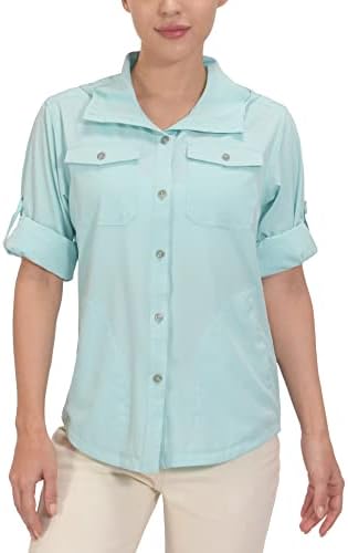 Little Donkey Andy Women's UPF 50+ Stretch Hoodie Shirt, Outdoor Quick Dry Sun Protection Fishing Hiking Shirts Light Blue L