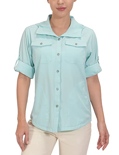 Little Donkey Andy Women's Upf 50+ Stretch Hoodie Shirt, Outdoor Quick Dry Sun Protection Fishing Hiking Shirts Light Blue L #TOP5