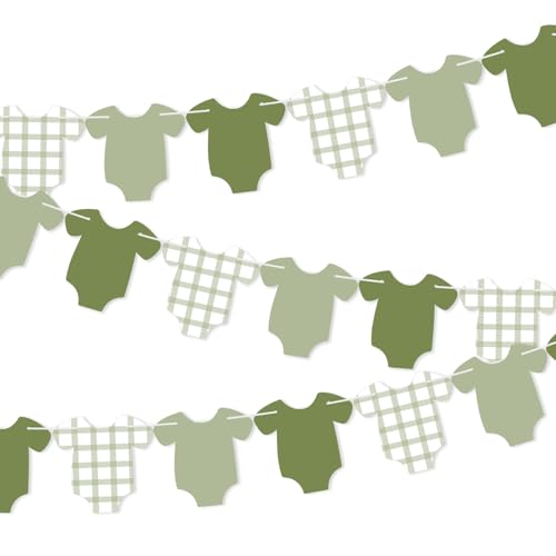 Image of Weysat 2 Pcs Baby Clothes Banner Baby Boys Girls Shower Decorations Green Bodysuit Clothesline Banner Gender Reveal Birthday Neutral Party Outfit Paper Decor Supplies