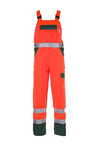 Planam 2028028 Warnschutz Latzhose, Orange/Grün, Größe 28