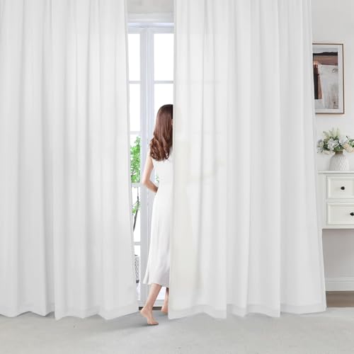 BellaHills Cortinas Blancas Salon Visillo Dormitorio Ventana 140x225cm 2 Piezas Cortinas Modernas Transparente Poliéster con Anillas Blanco