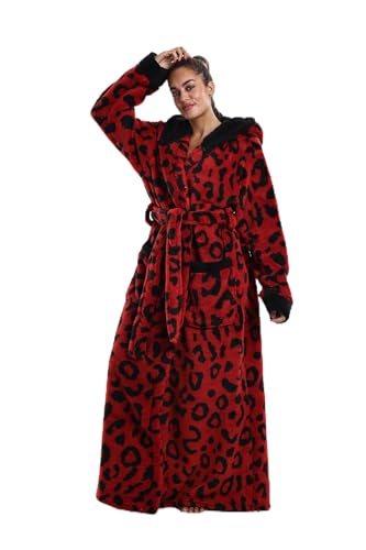 Yzehomijia Albornoz Mujer y Albornoz Hombre,Bata Hombre invierno con Capucha，para Ducha,Casa baño y Piscina (Red Leopard Print)