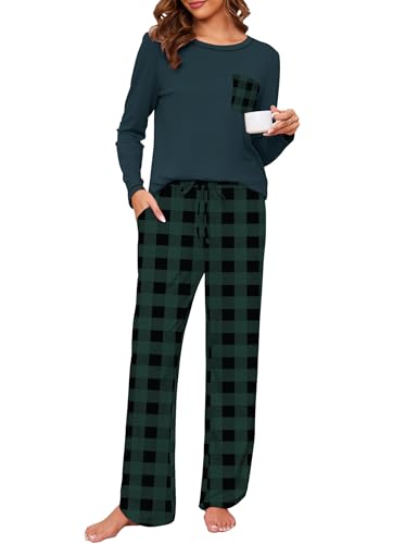 Cotton Pajamas for Women Set 2 Piece Lounge Sets Print Long Sleeve Soft Pj Set Loungewear Sleepwear with Pockets