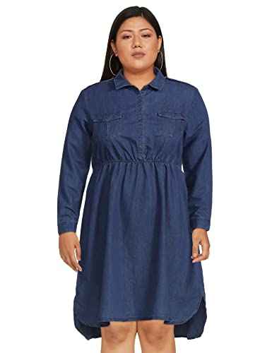 Image of Easybuy Women's Polyester A-Line Below The Knee Dress (SU21AI04LW Blue XL)
